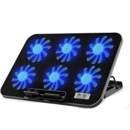 Αντιολισθητικό Cooling Pad για Laptop & Notebook 9-17 Ιντσών με 6 Ανεμιστήρες με Μπλε LED & Ρυθμιζόμενη Θέση σε 5 Διαφορετικές Γωνίες
